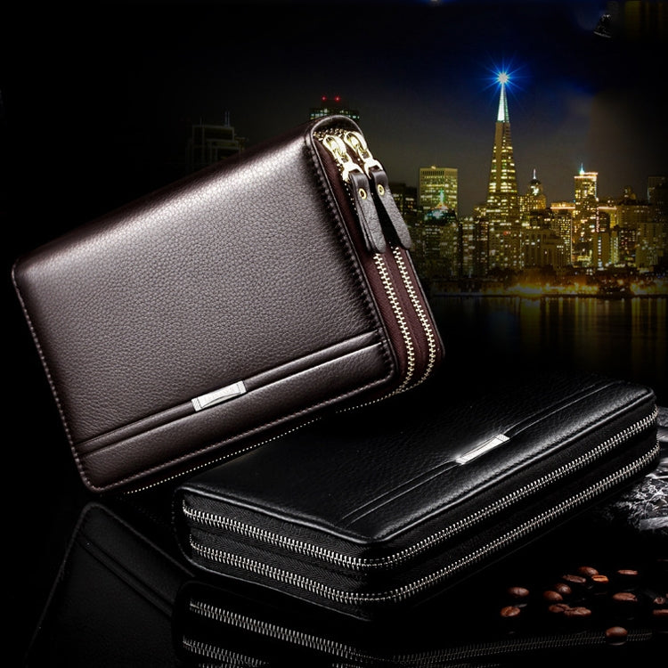LEINASEN A80 Multi-Card Men Hand Bag Double Zip Big Capacity Wallet(Black)