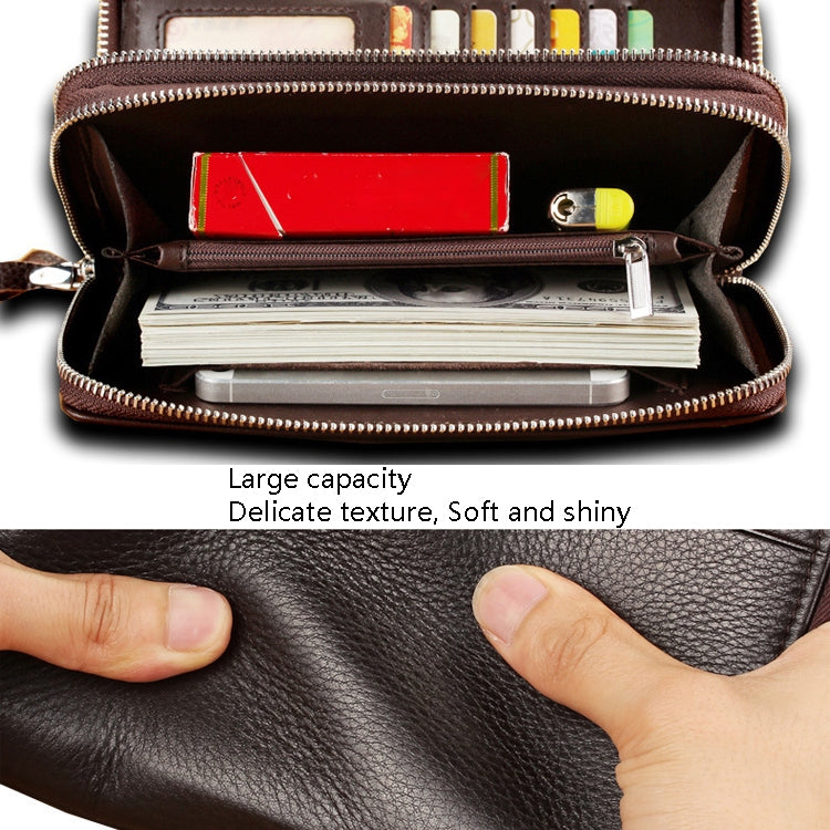LEINASEN A80 Multi-Card Men Hand Bag Double Zip Big Capacity Wallet(Black)