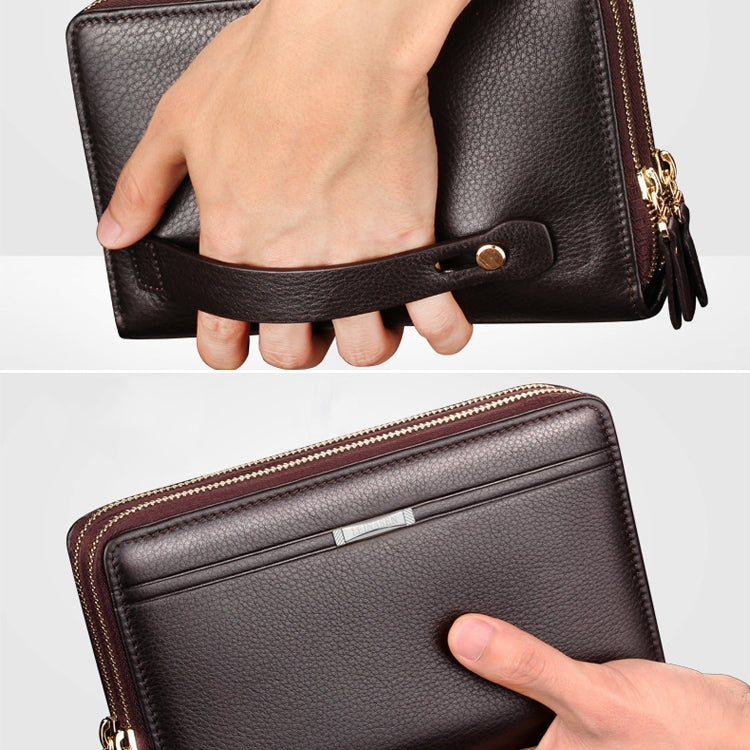 LEINASEN A80 Multi-Card Men Hand Bag Double Zip Big Capacity Wallet(Black)