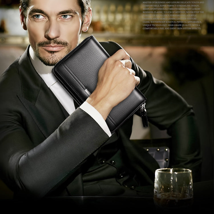 LEINASEN A80 Multi-Card Men Hand Bag Double Zip Big Capacity Wallet(Black)