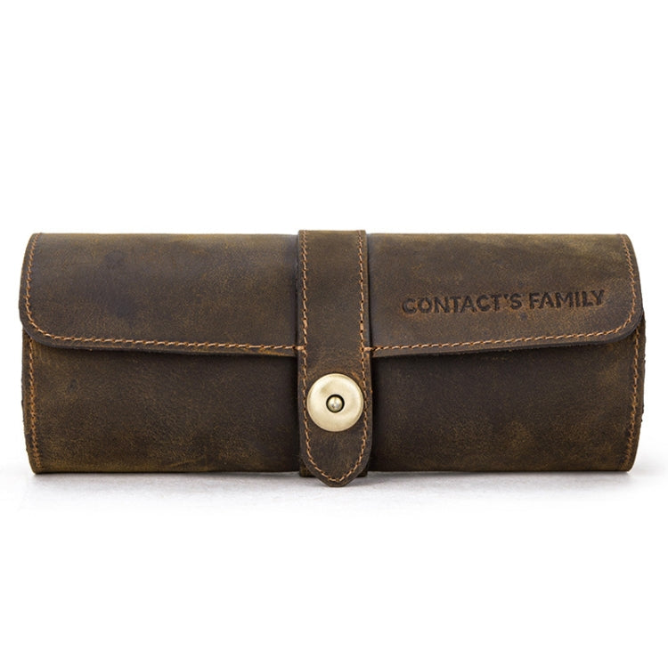 CONTACTS FAMILY CF1117  Retro Crazy Horse Texture Leather Watch Box Round Buckle Storage Box,Capacity: Can Hold 3 Watches(Coffee)