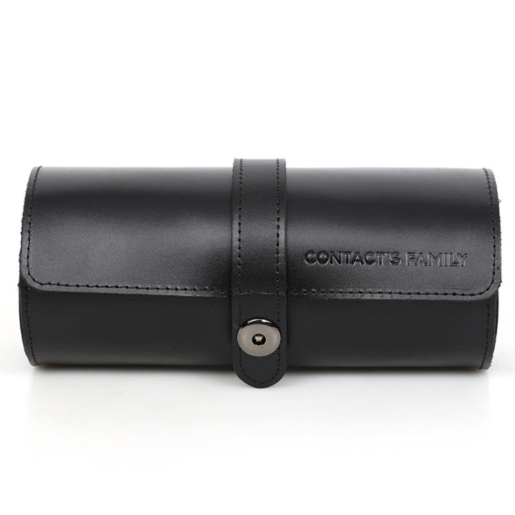 Contacts Family CF1117A 3 Watch Positions Leather Watch Box Round Buckle Outdoor Travel Watch Storage Box(Black)