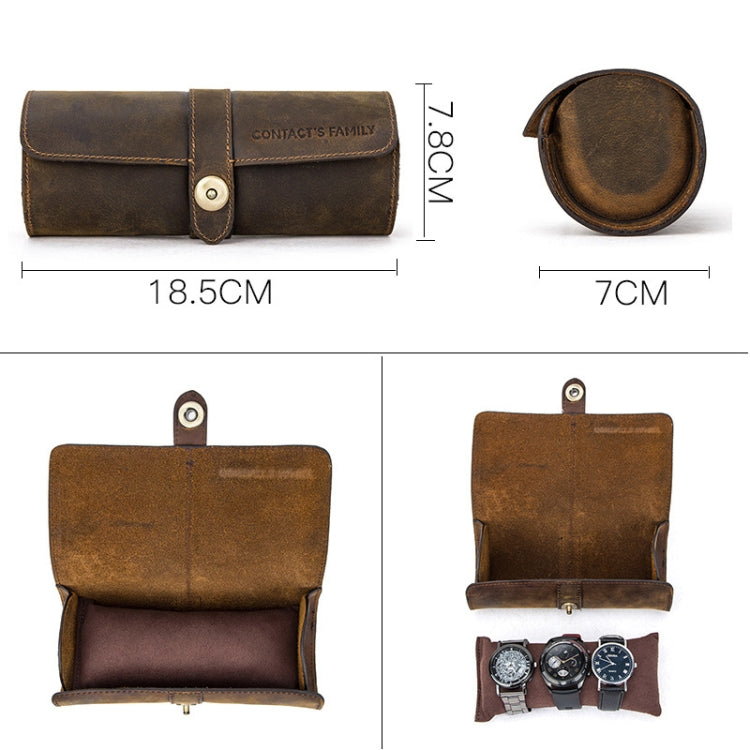 Contacts Family CF1117A 3 Watch Positions Leather Watch Box Round Buckle Outdoor Travel Watch Storage Box(Black)