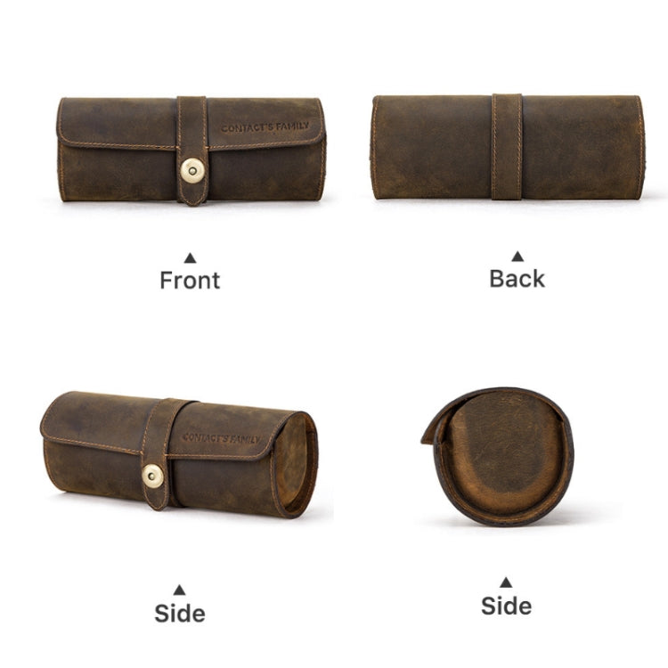 Contacts Family CF1117A 3 Watch Positions Leather Watch Box Round Buckle Outdoor Travel Watch Storage Box(Black)