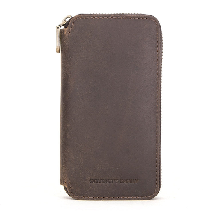 Contacts Family  CF1114 Leather Watch Box Retro Crazy Horse Leather Zipper Couple Watch Bag(Coffee)