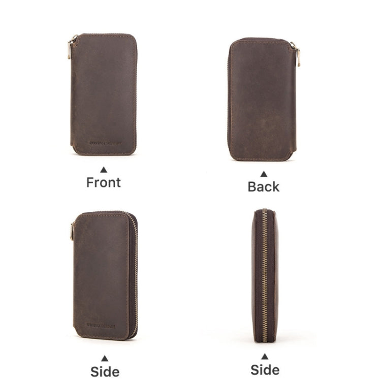 Contacts Family  CF1114 Leather Watch Box Retro Crazy Horse Leather Zipper Couple Watch Bag(Coffee)