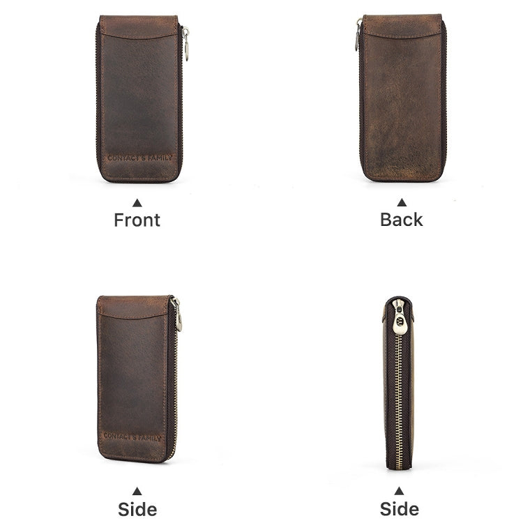 Contacts Family CF1121  Retro Crazy Horse Leather Watch Storage Box Single Watch Seat Portable Watch Zipper Bag(Coffee)