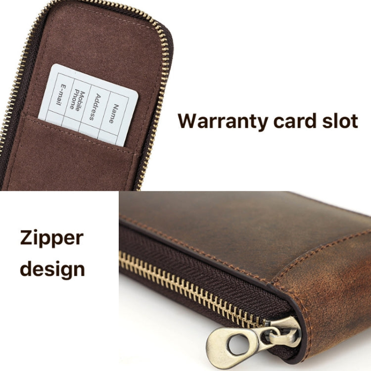 Contacts Family CF1121  Retro Crazy Horse Leather Watch Storage Box Single Watch Seat Portable Watch Zipper Bag(Coffee)