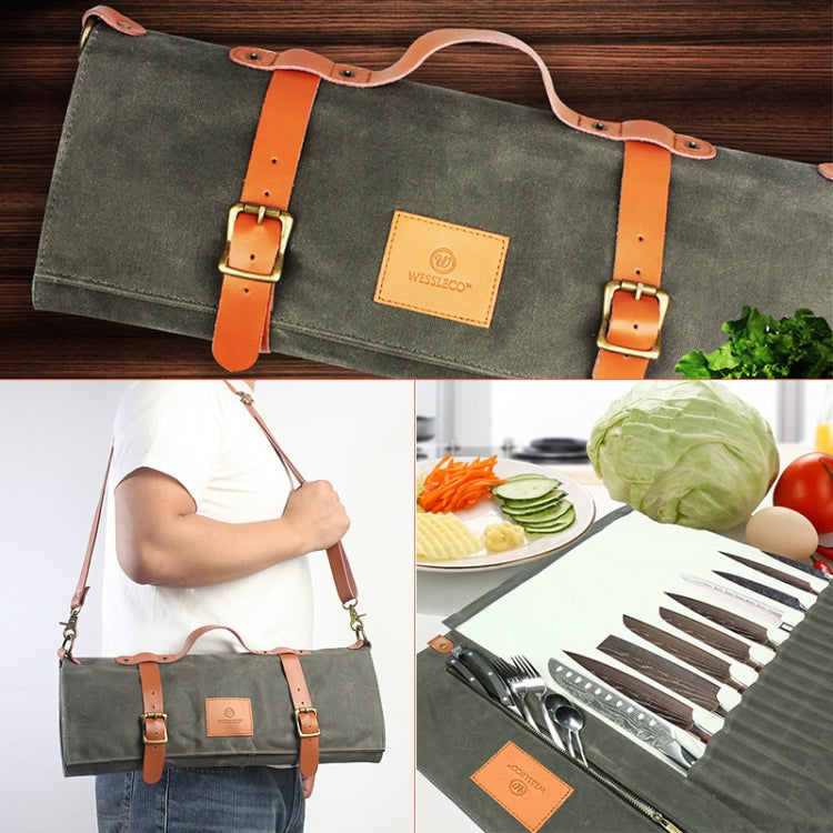 WESSLECO Canvas Roll Chef Knife Storage Bag(Army Green)