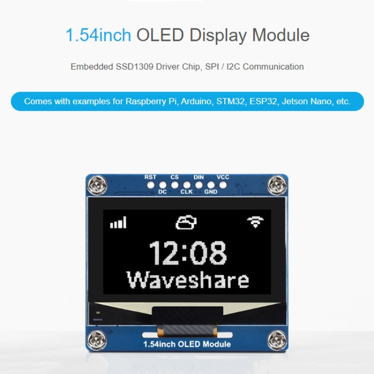 Waveshare 1.54 Inch OLED Display Module, 128×64 Resolution, SPI / I2C Communication(White)
