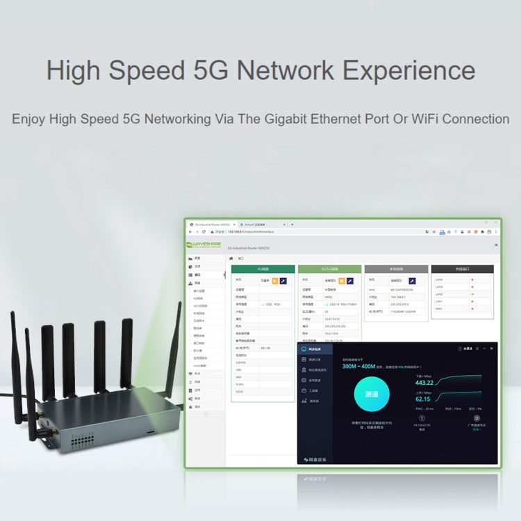 Waveshare RM520N-GL Wireless CPE Industrial 5G Router, Snapdragon X62 Onboard(EU Plug)