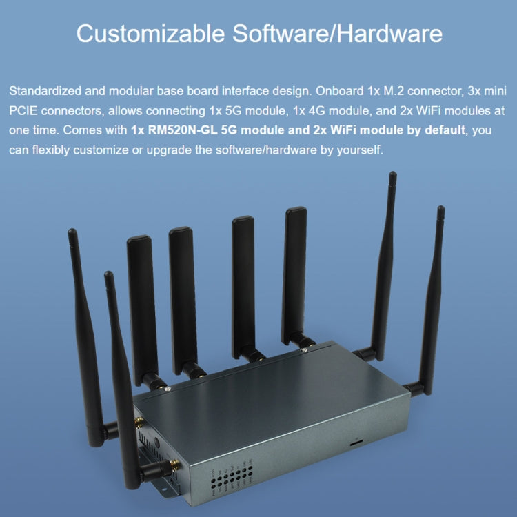 Waveshare RM520N-GL Wireless CPE Industrial 5G Router, Snapdragon X62 Onboard(US Plug)