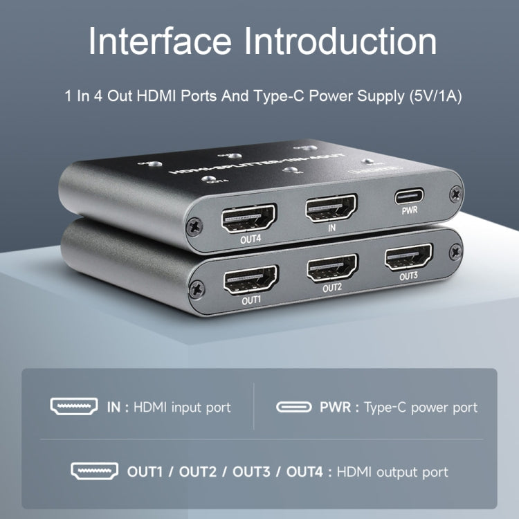 Waveshare 23738 4K HDMI Splitter, 1 In 4 Out, Share One HDMI Source, 23738
