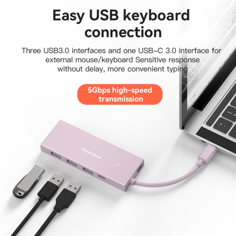 Blueendless 4K60Hz + Data Port Type-C Docking Station USB3.0 Splitter, Spec: 6-in-1 Pink