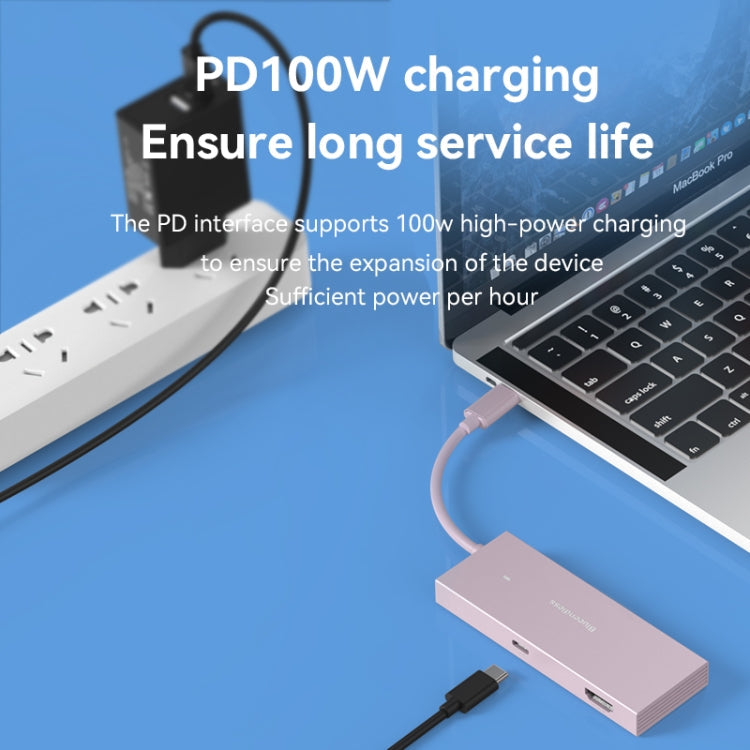 Blueendless 4K60Hz + Data Port Type-C Docking Station USB3.0 Splitter, Spec: 6-in-1 Pink