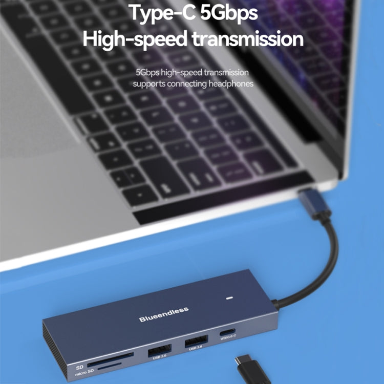 Blueendless 4K60Hz + Data Port Type-C Docking Station USB3.0 Splitter, Spec: 7-in-1 Card Reading Blue