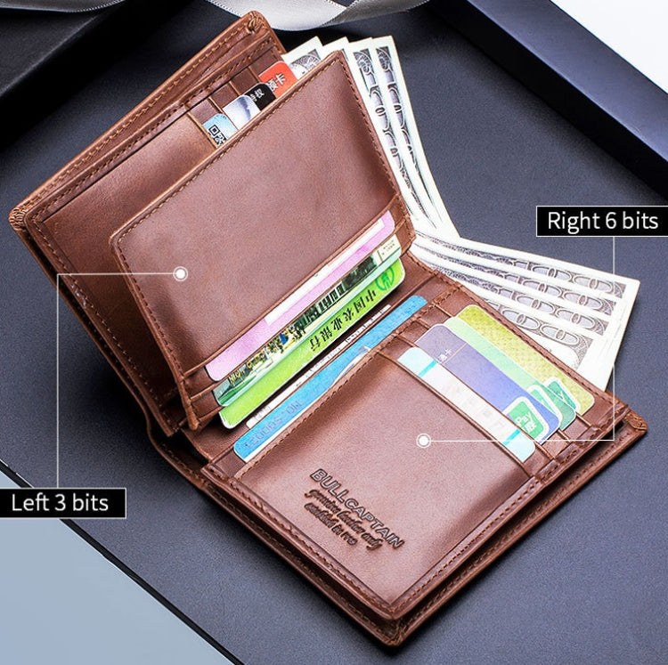 BULL CAPTAIN 027 Men Short Anti-Theft Wallet Leather Multi-Card Thicken Wallet, Colour: Brown
