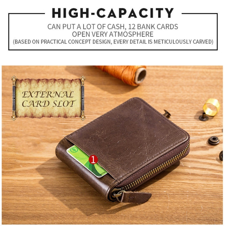 BUFF CAPTAIN 231 First Layer Cowhide Zipper Wallet Horizontal Leather Multiple-Card Thicken Album Wallet(Yellow Brown)