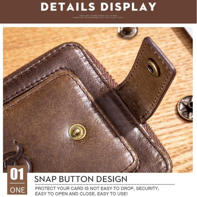 BUFF CAPTAIN 231 First Layer Cowhide Zipper Wallet Horizontal Leather Multiple-Card Thicken Album Wallet(Yellow Brown)