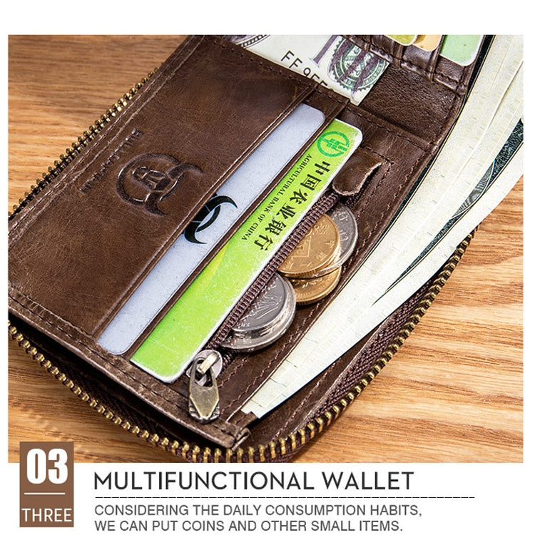 BUFF CAPTAIN 231 First Layer Cowhide Zipper Wallet Horizontal Leather Multiple-Card Thicken Album Wallet(Yellow Brown)
