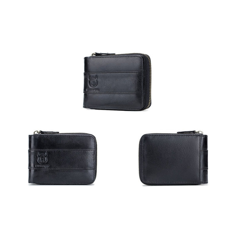 BULL CAPTAIN 025 Leather First-Layer Cowhide Wallet Multi-Function Card Tap Wallet(Black)