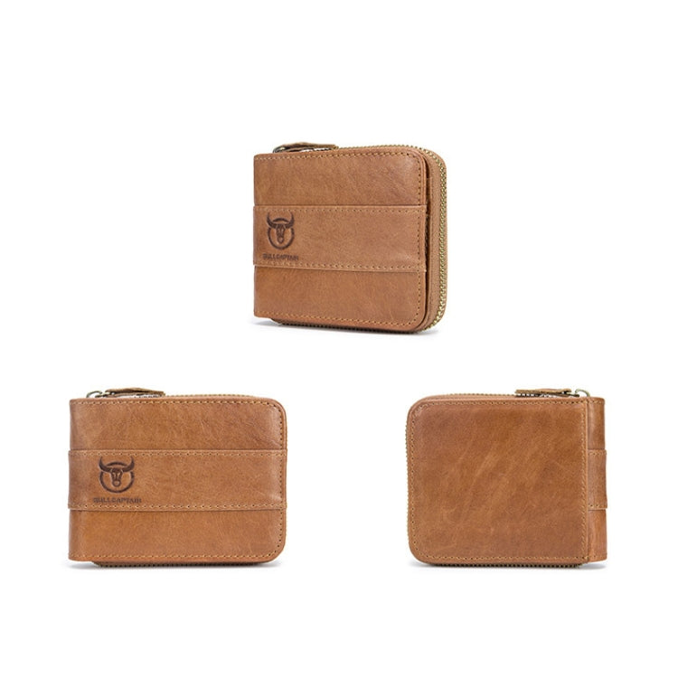 BULL CAPTAIN 025 Leather First-Layer Cowhide Wallet Multi-Function Card Tap Wallet(Yellow Brown)