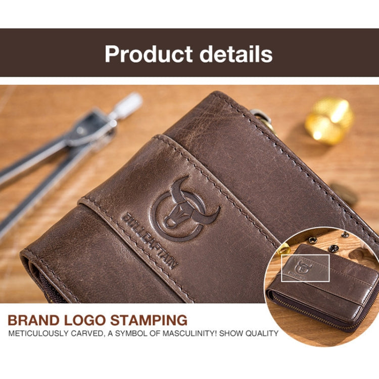 BULL CAPTAIN 025 Leather First-Layer Cowhide Wallet Multi-Function Card Tap Wallet(Black)