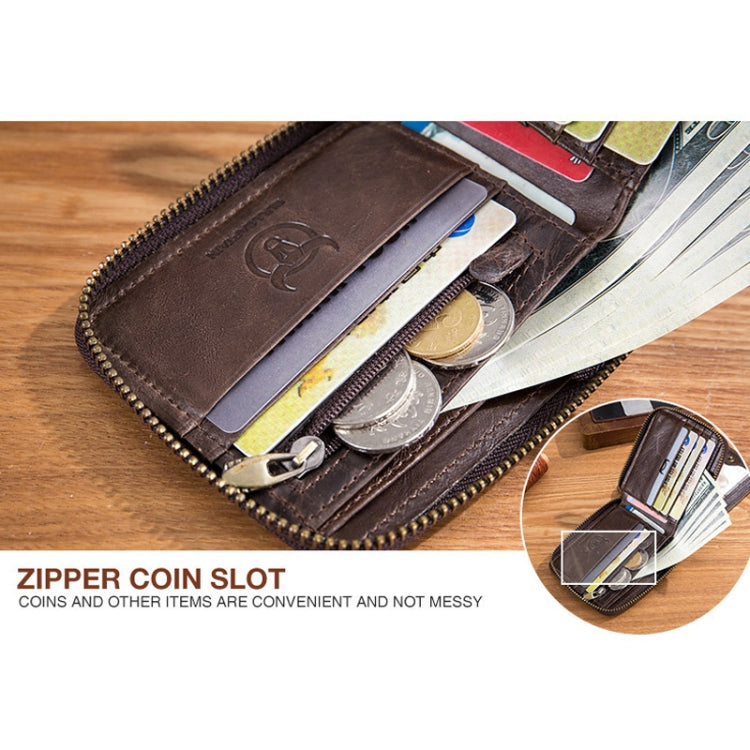 BULL CAPTAIN 025 Leather First-Layer Cowhide Wallet Multi-Function Card Tap Wallet(Yellow Brown)