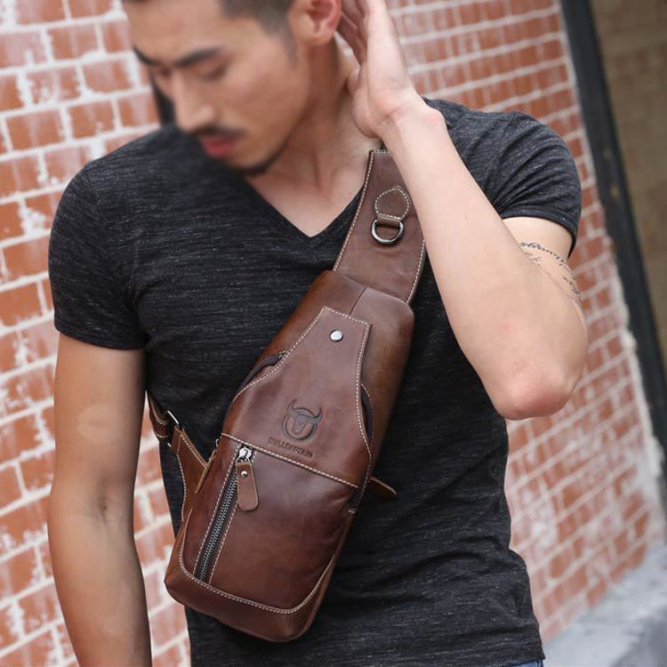 BULL CAPTAIN 019 Retro Men Leather Crossbody Shoulder Bag First-Layer Cowhide Chest Bag, Colour: Yellow Brown