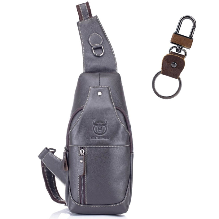 BULL CAPTAIN 019 Retro Men Leather Crossbody Shoulder Bag First-Layer Cowhide Chest Bag, Colour: Gray + Buckle