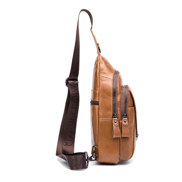 BULL CAPTAIN 110 Men Leather Shoulder Bag Cowhide Leather Multi-Function Chest Bag(Yellow Brown)
