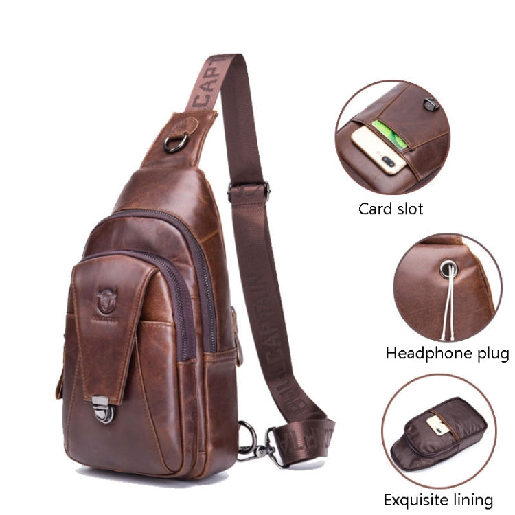 BULL CAPTAIN 110 Men Leather Shoulder Bag Cowhide Leather Multi-Function Chest Bag(Yellow Brown)