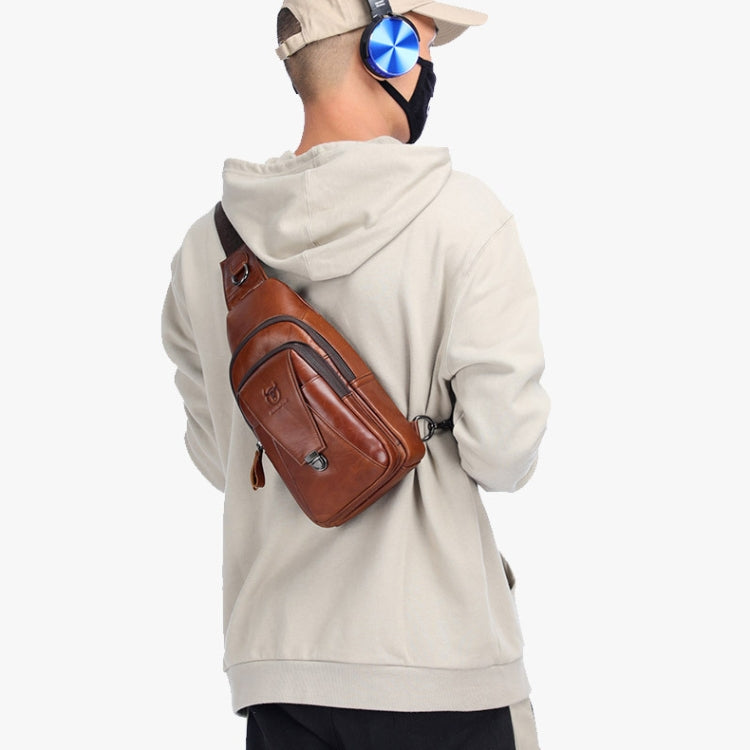 BULL CAPTAIN 110 Men Leather Shoulder Bag Cowhide Leather Multi-Function Chest Bag(Yellow Brown)