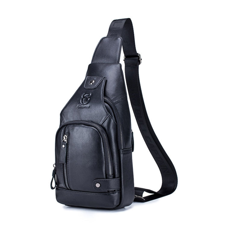 BULL CAPTAIN 129 First-Layer Cowhide Men Soft Chest Bag Outdoor Casual Messenger Bag(Black)