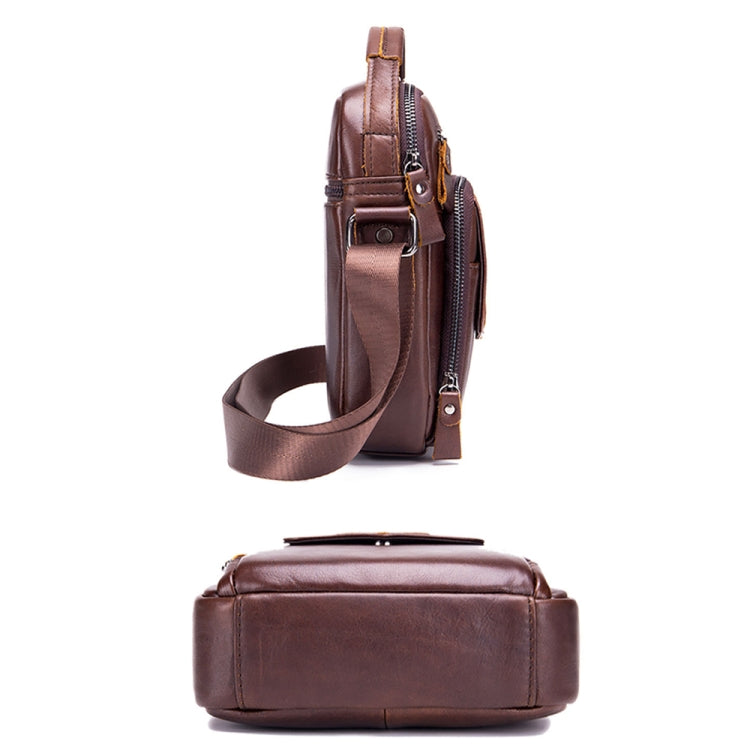 BULL CAPTAIN 777 Men Leather Shoulder Bag First-Layer Cowhide Retro Large Capacity Satchel(Brown)