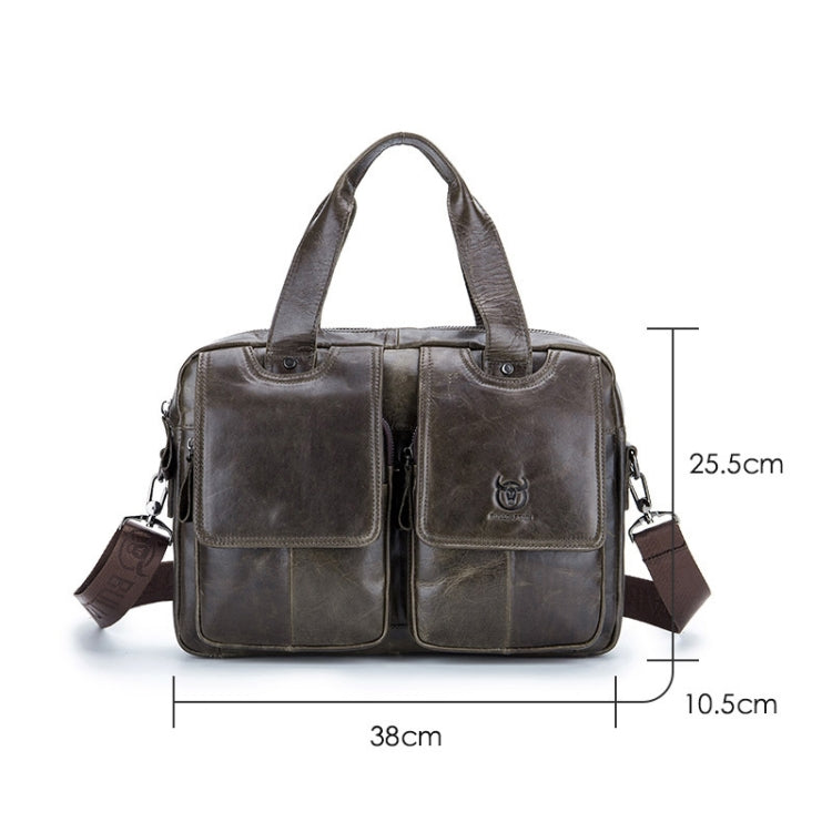 BULL CAPTAIN 042 Men Leather Single-shoulder Messenger Bag Cowhide Handheld Briefcase(Iron Cyan)