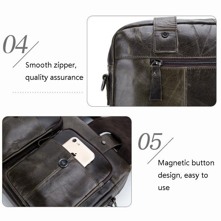 BULL CAPTAIN 042 Men Leather Single-shoulder Messenger Bag Cowhide Handheld Briefcase(Iron Cyan)