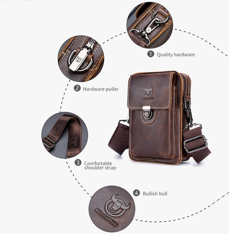 BULL CAPTAIN 075 Men Belt Phone Waist Bag First-Layer Cowhide Multi-Function Diagonal Bag(Brown)