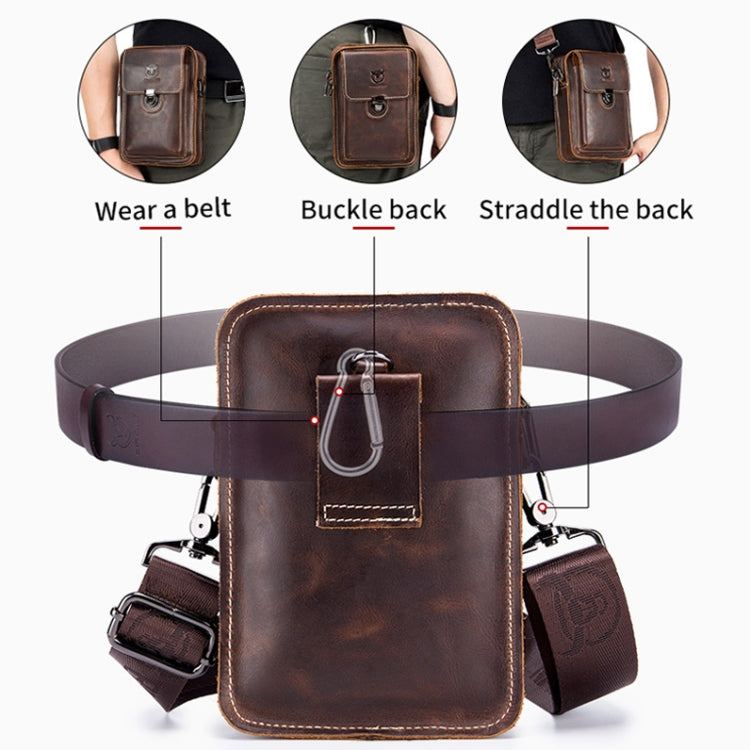 BULL CAPTAIN 075 Men Belt Phone Waist Bag First-Layer Cowhide Multi-Function Diagonal Bag(Brown)