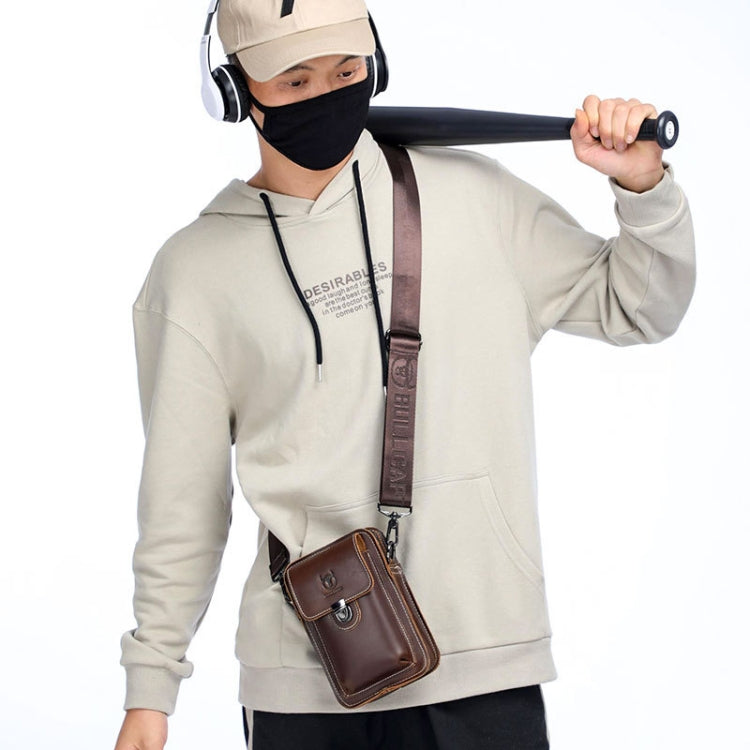 BULL CAPTAIN 075 Men Belt Phone Waist Bag First-Layer Cowhide Multi-Function Diagonal Bag(Black)