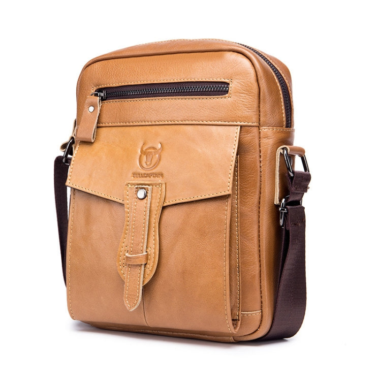 BULL CAPTAIN 053 Men Messenger Bag Cowhide Large Capacity Briefcase, Specification：Large (Yellow Brown)