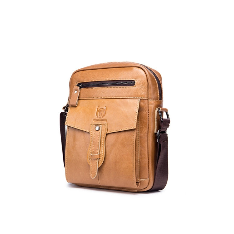 BULL CAPTAIN 053 Men Messenger Bag Cowhide Large Capacity Briefcase, Specification：Small (Yellow Brown)