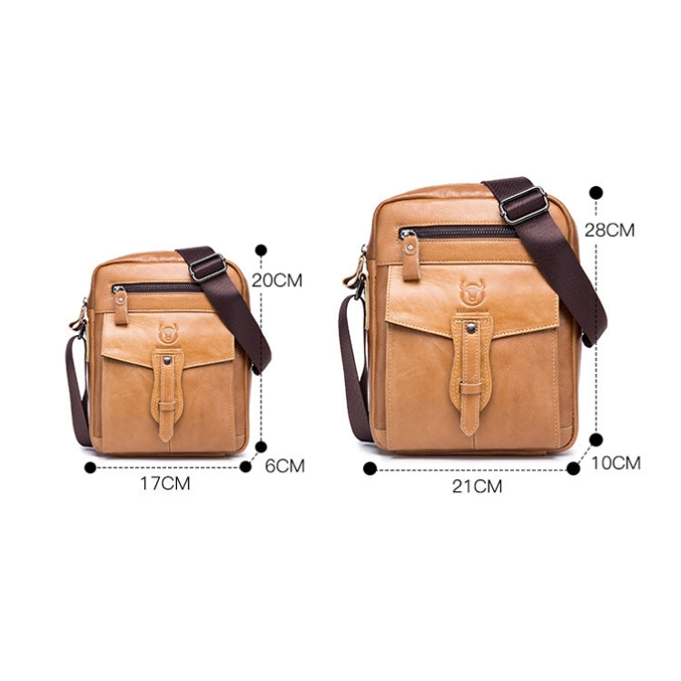 BULL CAPTAIN 053 Men Messenger Bag Cowhide Large Capacity Briefcase, Specification：Small (Yellow Brown)