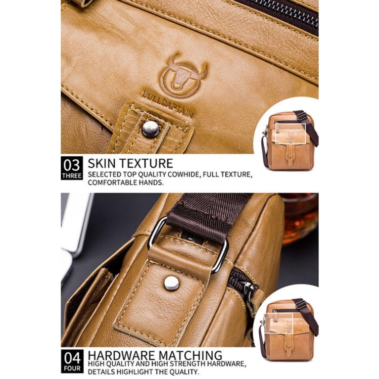 BULL CAPTAIN 053 Men Messenger Bag Cowhide Large Capacity Briefcase, Specification：Small (Yellow Brown)