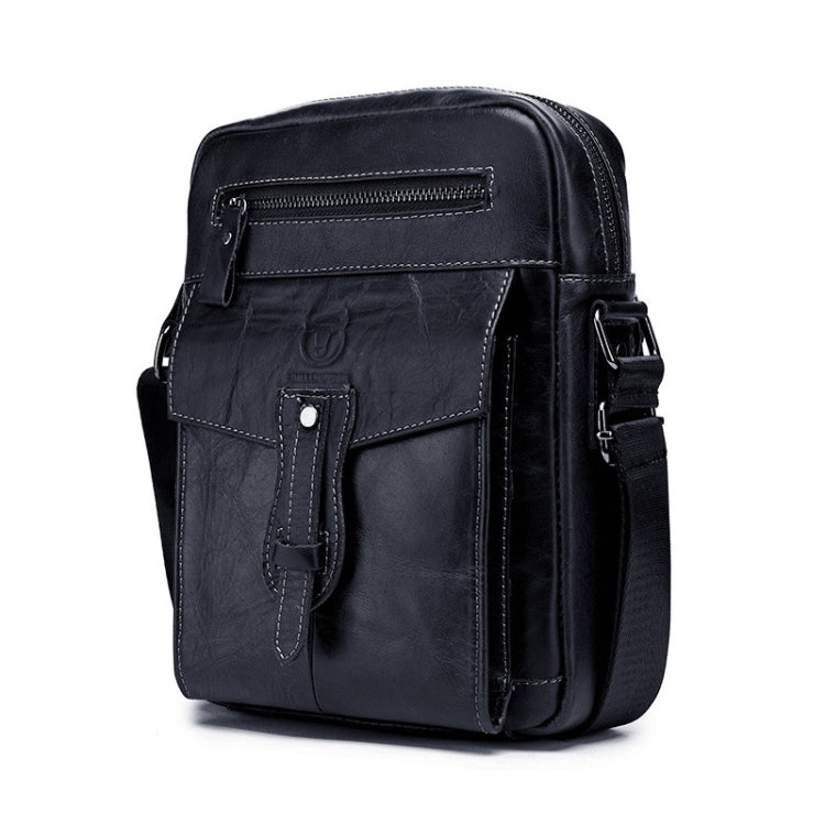 BULL CAPTAIN 053 Men Messenger Bag Cowhide Large Capacity Briefcase, Specification：Large (Black)