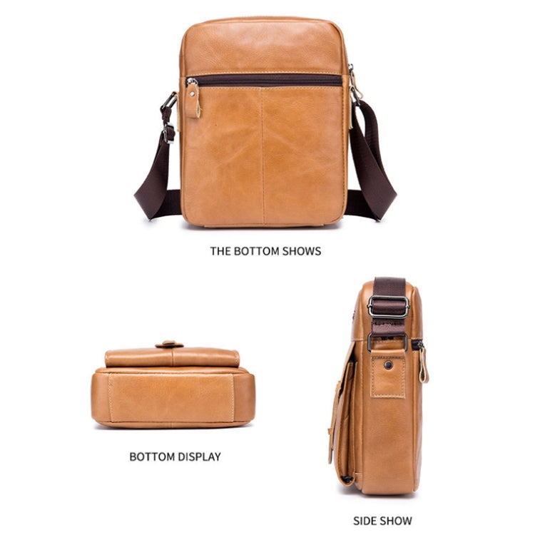 BULL CAPTAIN 053 Men Messenger Bag Cowhide Large Capacity Briefcase, Specification：Large (Black)