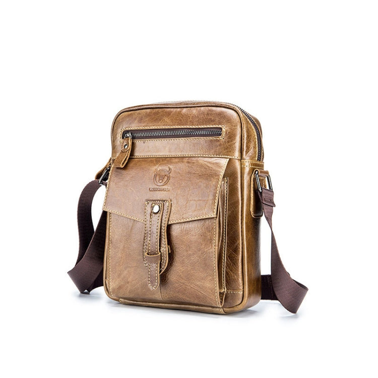 BULL CAPTAIN 053 Men Messenger Bag Cowhide Large Capacity Briefcase, Specification：Small (Dark Brown)