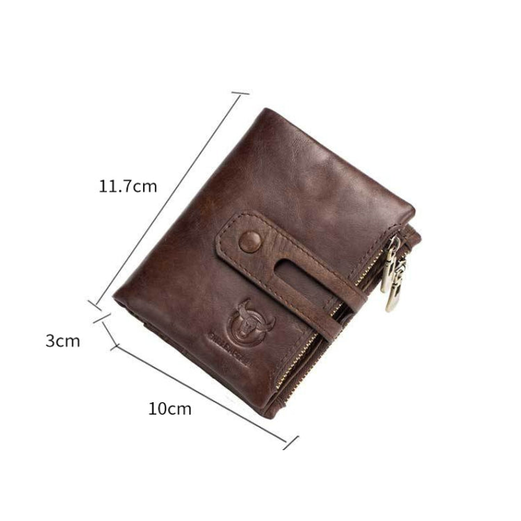 BULL CAPTAIN 021 Leather Men Vertical Wallet Short Multi-Function Wallet(Black)