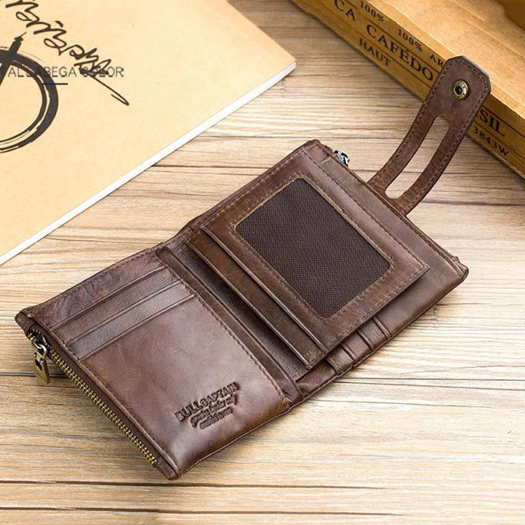 BULL CAPTAIN 021 Leather Men Vertical Wallet Short Multi-Function Wallet(Black)