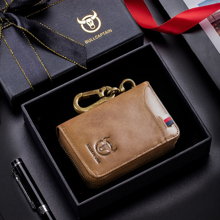 BULL CAPTAIN 474 Multifunctional Leather Coin Purse Hanging Waist Anti-Brush Key Bag, Colour: Yellow Brown Gift Box